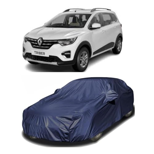 Image of Car Body Cover Compatible with Renault Triber | Water, Dust & UV Protection | Mirror Pockets | Elastic Grip | Triple Stitch Triber Car Cover (Blue)