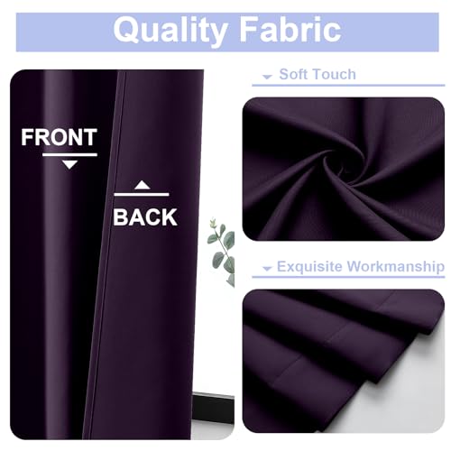Simplebrand Ava BlackBerry Blackout Curtains for Bedroom 63 Inch Length 2 Panels Set, Nursery Thermal Insulated Energy Saving Rod Pocket Window Treatment Curtains Blackout Drapes, W40 x L63 Inch