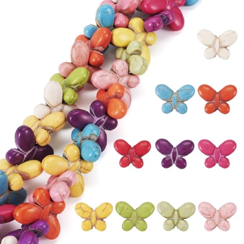 KISSITTY 35Pcs Butterfly Turquoise Beads 15x20x5mm Colorful Insect Butterflies Wings Dyed Stone Beads Loose Spacer Beads for DIY Art Craft Jewelry Making...