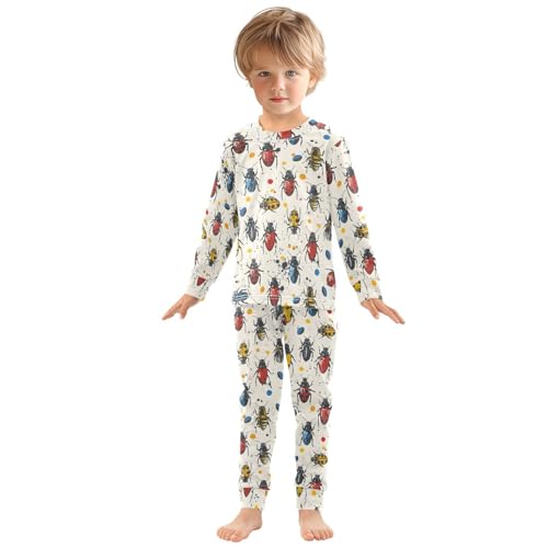 Pajama Sets Long Sleeve Beetle Pattern Print on Fabric Soft Comfy Sleepwear 2 Piece PJS 3-8T2