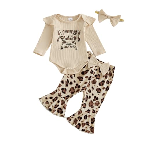 Image of fhutpw Newborn Baby Girl Clothes Infant Rib Frill Long Sleeve Romper Flared Pants Headband Set 3pcs Fall Winter Outfits