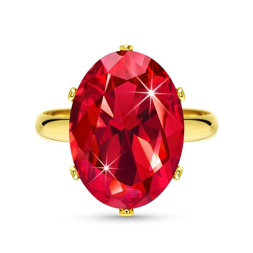 Linawe Anillos de rubí rojo mujer, joyas de oro, anillo de gran tamaño, anillo de oro ajustable para mujer, anillo de dedo con diamante moissanita