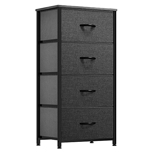 YITAHOME Storage Tower with 4 Drawers - Fabric Dresser, Organizer Unit for Bedroom, Living Room, Closets & Nursery - Sturdy Steel Frame, Easy Pull Fabric Bins & Wooden Top (Black/Grey)