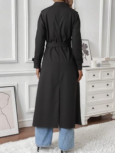 Image of Bellivera Women's Classic Long Windproof Trench Coat With Belted Waist | Notch Lapel Collar,Breasted Button Front,Adjustable Cuff Straps,Side Slant Pockets,Spring Fall Daily Commute Office Wear