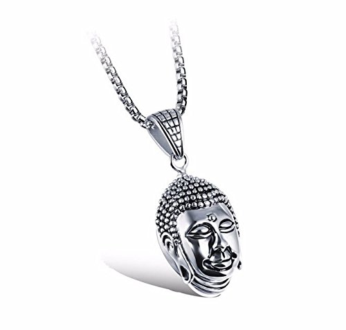 Asma Jewel House Religious Buddha Design Silver Pendant Stainless Steel Necklace Chain for Men & Women (Silver)