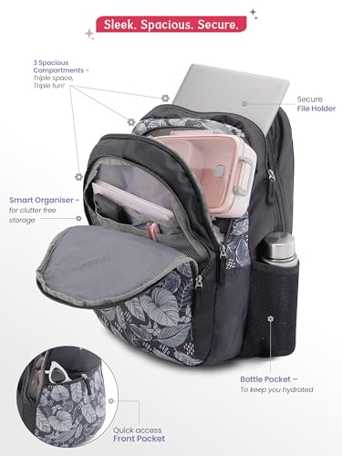 Image of Genie Jade School Bag for Girls. Black backpack for women. More Volume, 3 zips, Stylish & Trendy College Bags for Girls, Water Resistant, Lightweight Bags for Office, Travelling. 36 litres. 19 inch