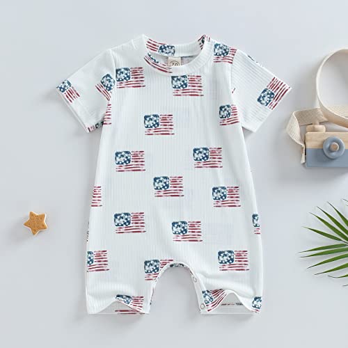 Muasaaluxi 4Th Of July Baby Girl Boy Outfit Short Sleeve American Flag Romper One Piece Bodysuit Shorts Summer Clothes (White-American Flag, 3-6 Months) #TOP1