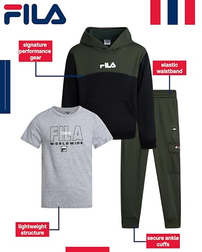 Fila Boys' Active Sweatsuit Set - 3 Piece Performance Hoodie Sweatshirt, Jogger Sweatpants, T-Shirt - Activewear Set (8-12)2