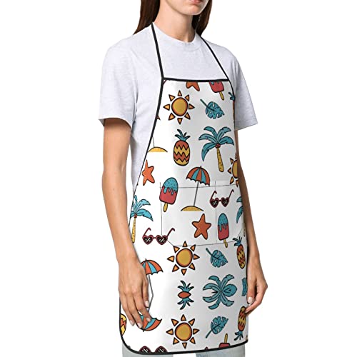 Bib Apron Summer Pineapple Tropical Ice Cream,Cooking Kitchen Adjustable Aprons Bib Apron For Restaurant Baking Crafting Gardening Bbq Grill #TOP3