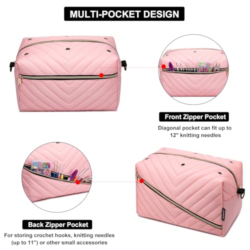 Image of Crochet Bag Organizer, Yarn Storage Organizer with Shoulder Strap, Stylish Knitting Bag for Crochet Accessories, Mothers Day Gifts, Crochet Yarn Supplies, Pink