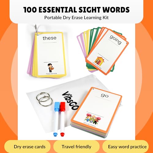 Sight Word Flash Cards – 100 Fry & Dolch Dry Erase Flash Cards with Markers for Kids Ages 4–8 – Reading Flash Cards, Writing & Spelling Practice for Preschool, Kindergarten, 1st & 2nd Grade - Image 2