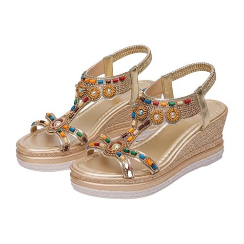 Sandales compensées bohème pour femme coupe large élastique kaki 40