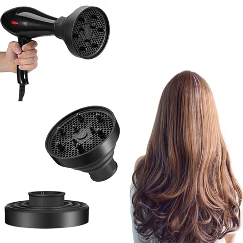 BAAQII Diffusore universale in silicone nero per asciugacapelli, accessorio professionale per asciugacapelli per capelli ricci spessi e naturali, strumenti per salone di cura
