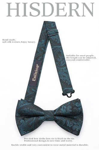 Image of HISDERN Bow Ties for Men Pretied Bow Tie Set Paisley Classic Bowties and Pocket Square Cufflinks Set for Wedding Party
