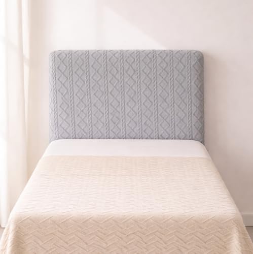 Image of HOMETHREADS Stretchable Lycra /Velvet Headboard Cover | Soft, Dust-Proof & Wrinkle-Resistant Bed Back Protector | Fits Leather, Wooden & Fabric Bedsides | for 5ft to 6.5ft Beds (Light Grey, 85x65cm)
