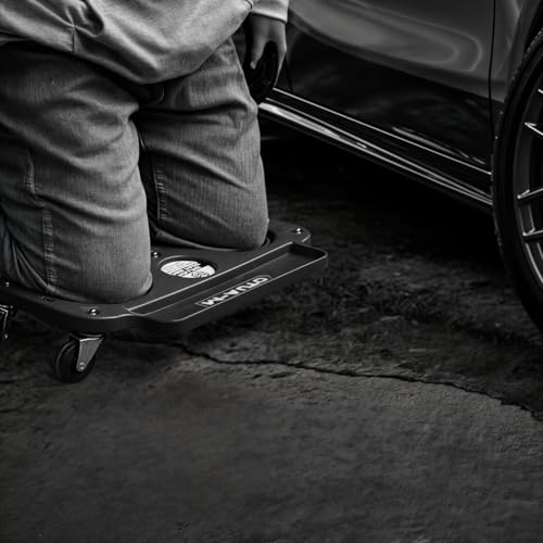Image of M-AUTO Rolling Knee Creeper Durable Knee Pads with Full 360 Degree Turn Casters and Tool Tray, Garage Kneeling Pads on Swivel Castors for Home Workshop Auto Repairing Maintaining, Black