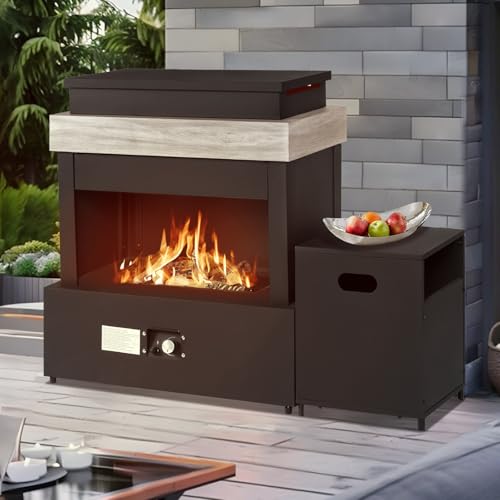 40.5" Outdoor Propane Fireplace with Tank Storage and Dust Cover-