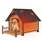 GUTINNEEN Large Insulated Dog House Outdoor Weatherproof Dog Kennel Dog Shelter with Chew-Proof Full Metal Frame, Openable Roof, Removable Inner Floor for Medium Dog Breeds, 45' D x 32.9' W x 32.6' H