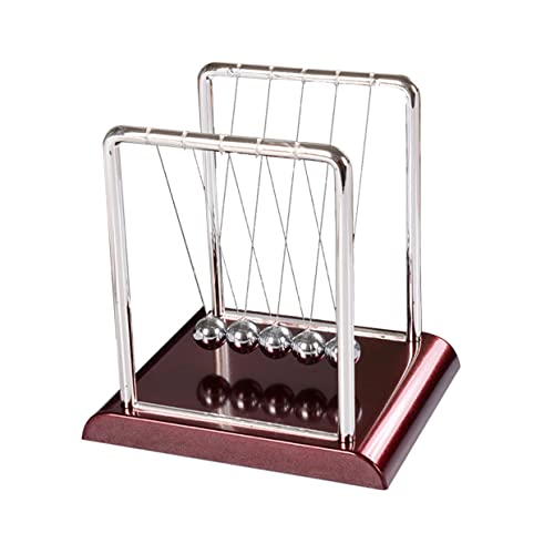 HONITANO Boule De Newton en Abs Pendule Carrée Décorative pour Bureau Et Maison, Taille Moyenne Base Rouge, Appareil Illustrant La Conservation De L'énergie, Objet De Détente Et Présent Original