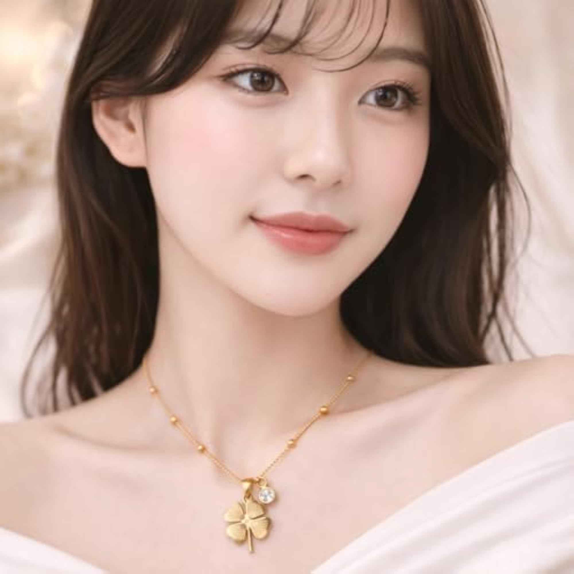 Tone Clover Pendant Necklace with Beaded Alloy Chain