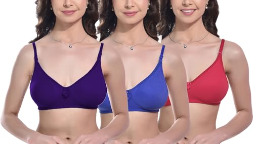Image of FIMS - Fashion is my style Women Cotton Blend Non-Padded Bra Non-Wired Mould Seamless Cup Solid Bras Cup-B Pack of 1, Multicolor