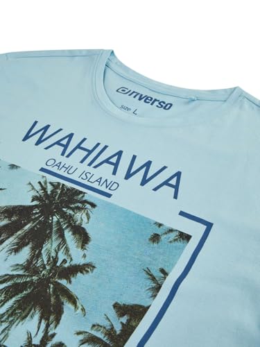 riverso Tshirt Herren Baumwolle Regular Fit RIVLukas Rundhals Kurzarm Sommer Tee Shirt Print Blau S, Größe:S, Farbe:Hellblau (MJD) – Ansicht 4