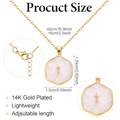 Sureio 3 Pcs Cross Necklace for Women Dainty 14k Gold Plated Cross Charm Necklace Gifts for Mother Jewelry Baptism First Communion (White) — view 2