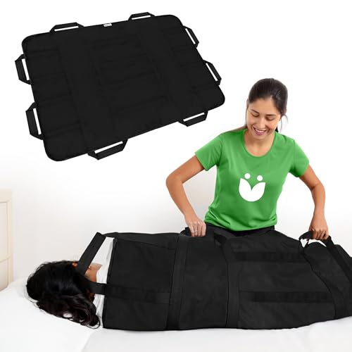 [Upgraded] Premium Patient Transfer Sheet with Handles - 48x40 Positioning Bed Pad for Elderly - Reinforced Lift Aid- Medical Draw Sheet, Washable & Reusable-Ideal for Hospital Beds (Black-Ver2)