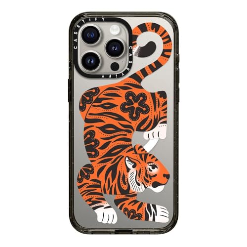 CASETiFY �C���p�N�g iPhone 15 Pro Max �P�[�X [MIL�K�i���� (4x MIL-STD-810G)/2.5m����̗����������N���A/MagSafe �ɑΉ�] - Fierce Tiger - �u���b�N