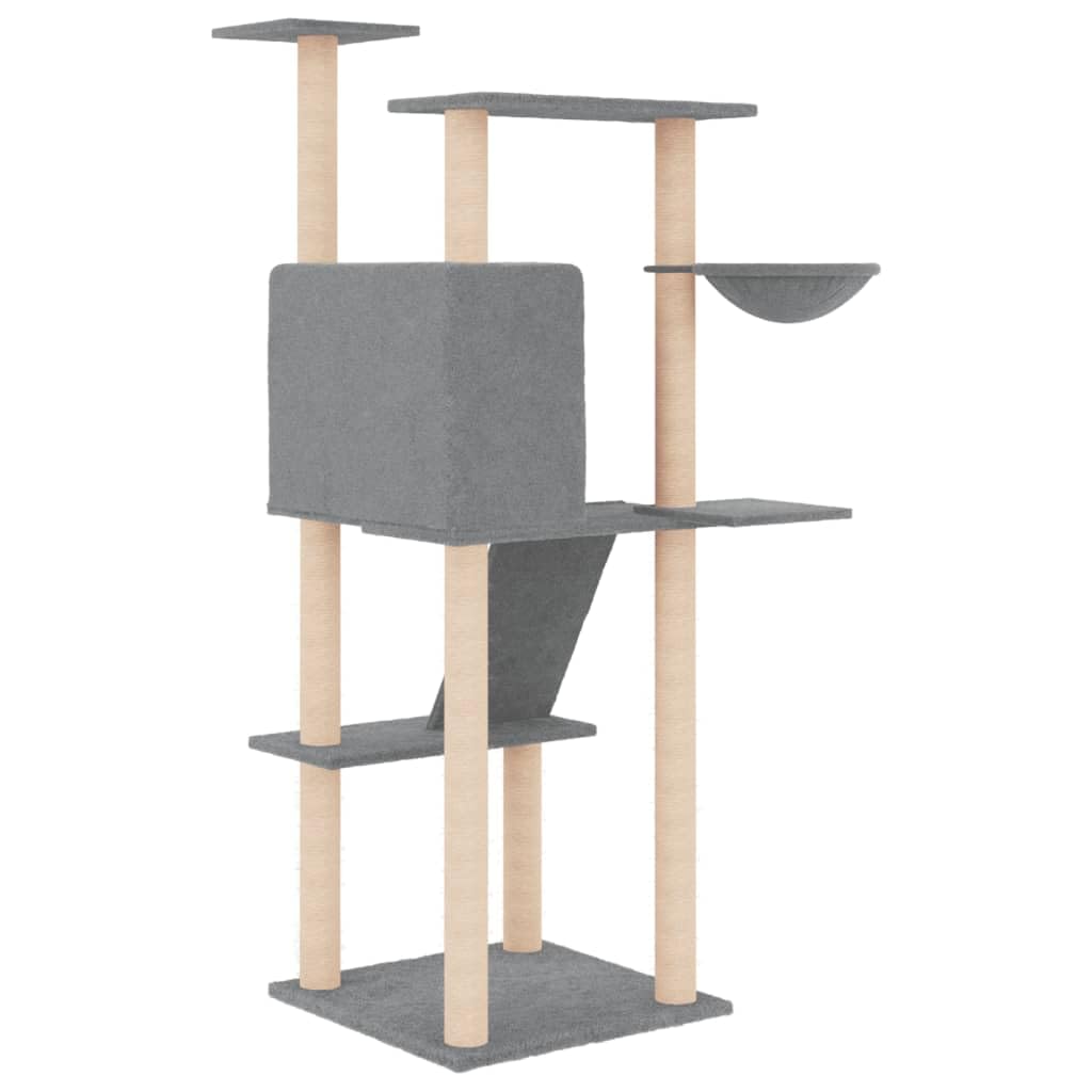 Homgoday Tiragraffi per gatti con tiragraffi in sisal, grigio chiaro, 143 cm, torre tiragraffi a torre, casa per arrampicata per gatti multilivello, centro attività per gatti, animali e articoli per