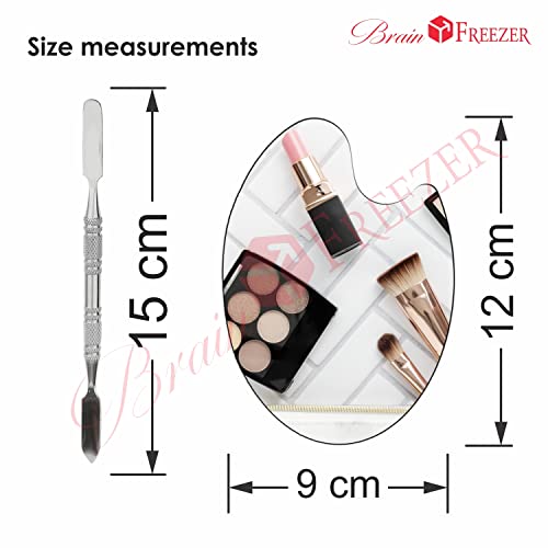 Image of Brain Freezer Shiny Makeup Palette with Stainless Steel Oval Shape Spatula, Silver 100 g