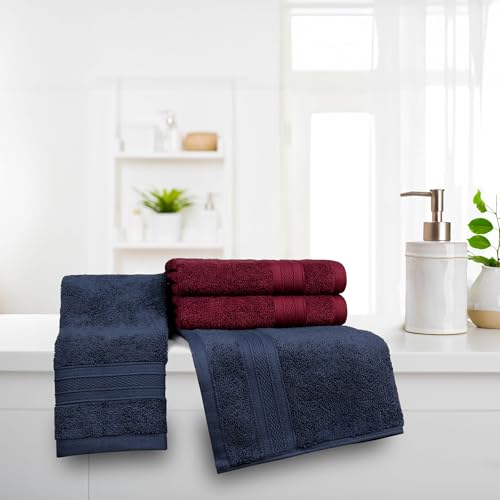 Image of MYTRIDENT Soft Comfort Air Rich Towel 100% Cotton Hand Towel for Daily use, 500 GSM Highly Absorbent Towels for Men /Women, 4Pc Hand Towel Set (41 cm X 66 cm), Wine Red and Navy