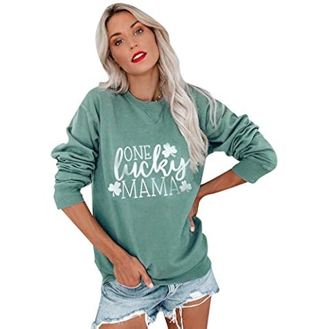 WIWIQS St Patricks Day Shirt Women Long Sleeve Shamrock Sweatshirt Irish Clover Shirt Fashion Letter Printed Sweatshirt Green Letter 2XL Cover
