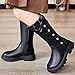 Black Bow Boots for Girl:Fashion Round Toe Slip on Combat Booties Winter Warm Side Zipper Punk Goth Footwear Shoes Hiking School（Size1,Black
