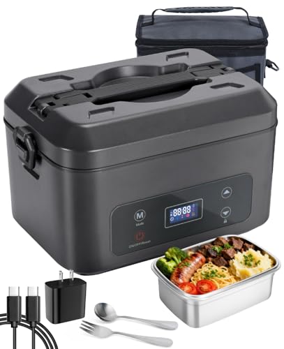AIZOCO Cordless Electric Lunch Box for Adults, Heated Lunch Box Battery Powered with 5 Side Heating, Portable Food Warmer with 5.5 Cups Removable Container, Self-Heating Food Warmer for Work,GreyBlack