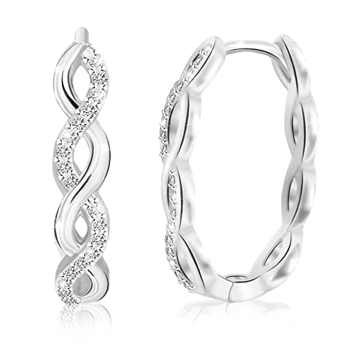 Infinity Earrings for Women Sterling Silver CZ Twisted Hoop Earrings Chunky Twist Oval Huggie Hoop Earrings for Daughter Mom Birthday Gifts
