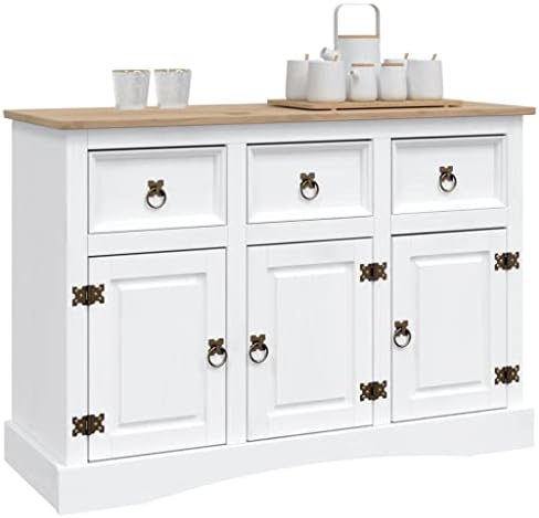 vidaXL Solid Wood Mexican Pine Sideboard Corona Range Home Furniture Living Room Hallway Bedroom Side Drawer Storage Cabinet Cupboard Low Board White