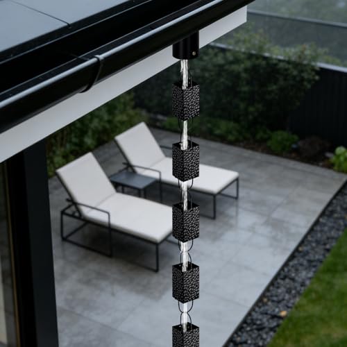 Adorafur Rain Chains for Gutters Outside 8.5FT Black Rain Catcher Chain with Adapter 16 Cups Decorative Replacement for Downspout, Square by Adorafur - Image 7