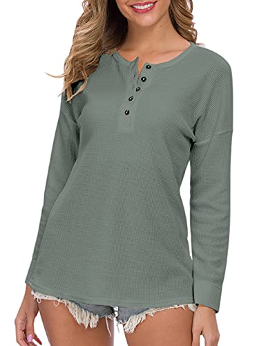 Image of MOLERANI Womens Long Sleeve Waffle Knit Henley Shirts Tunic Tops