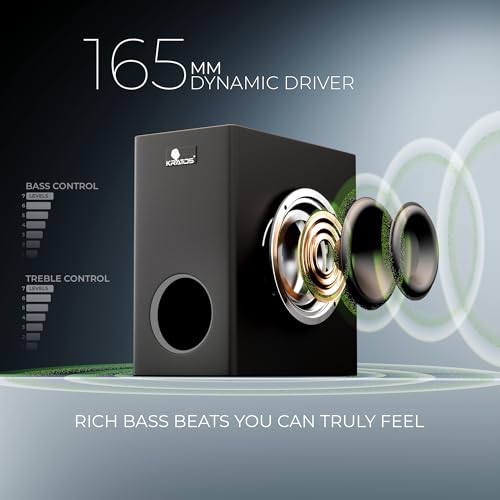 Image of Kratos 240W Sound bar with 4 in-built Speaker & 6.5 inch Subwoofer, Perfect for Home Theatre & TV, 4.1 CH Wired Subwoofer, BT 5.3, HDMI ARC, AUX,USB, 7 Level Bass /Treble Control, 4EQ, Remote & LED Display