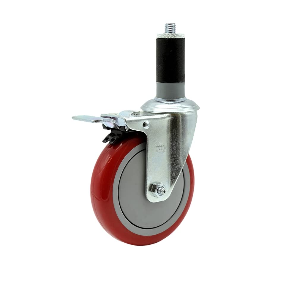 Regency Work Table and Equipment Stand Replacement Total Locking Caster - 5 Red Polyurethane Wheel - Service Caster Brand