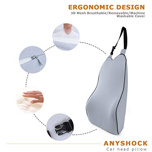 Anyshock Lumbar Support Pillow Memory Foam Back Support Cushion Ergonomic Adjust Sitting Position Relief Pain of Back Designed for Car Office, 1 pcs (Grey)