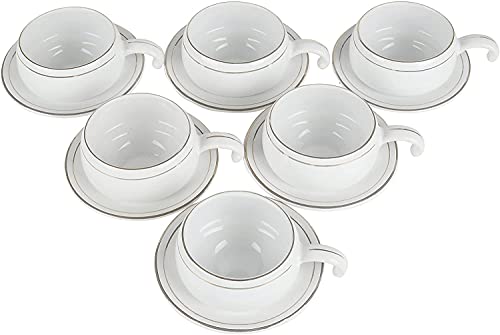 Image of Royal laxury Style White Plain Cup & Saucer with Golden Line Border On Top Set of 12 Pics-160 (ML-Capacity) (Ceramic)