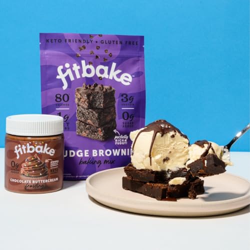 FitBake Keto Low Carb Fudge Brownie Baking Mix | 1g Net Carbs Per Serving | No Added Sugar | Zero Sugar & Gluten Free Desserts, Naturally Sweetened Keto Snack 9.5oz