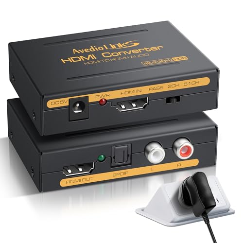 4K@30Hz HDMI Audio Extractor Splitter with Power Adapter, HDMI to Optical/SPDIF + RCA L/R Stereo Audio Converter, Supports PS5, Chromecast, Fire Stick, Blu-Ray Player, Xbox, Sky Box