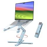 OMOTON 360 Rotating Laptop Stand Riser for Desk, Ergonomic Foldable Computer Stand Adjustable Height Angles for Collaborative Work, Easy Storage Fit Macbooks,All Laptops up to 16 inches,Sky Blue