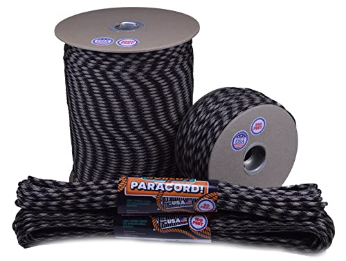 Bored Paracord - 1', 10', 25', 50', 100' Hanks & 250', 1000' Spools of Parachute 550 Cord Type III 7 Strand Paracord Well Over 300 Colors - Obsidian - 25 Feet