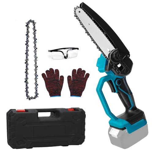 Mini motosierra con batería, compatible con batería de litio Makita de 18 V, mini motosierra sin escobillas de 6 pulgadas con 2 cadenas, para jardinería, corte de madera y poda (sin batería, sin