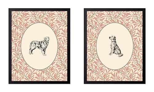 Poster Master 2-Piece Vintage Golden Retriever Poster - Retro Dog Print - Floral Artwork - Puppy Art - Animal Lover & Chic Boho Design - Aesthetic Kid's Room or Nursery Decor - 8x10 Black Frame