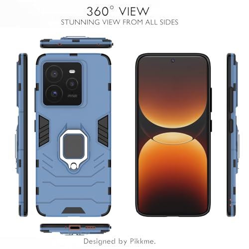 Image of Pikkme D5 Tough Armor Bumper Case | 360 Protection Case | Ring Holder Stand Back Cover for Realme GT 7 Pro 5G (Blue)